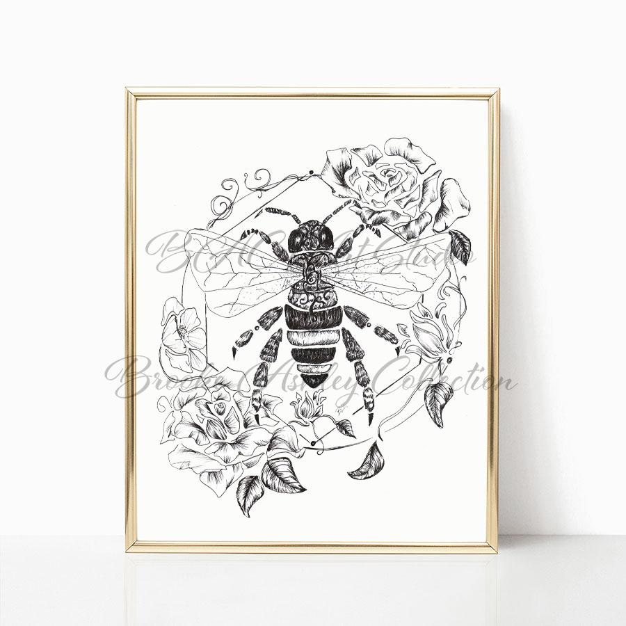 "Honey Bee" Art Print (Black & White) - Brooke Ashley Collection 