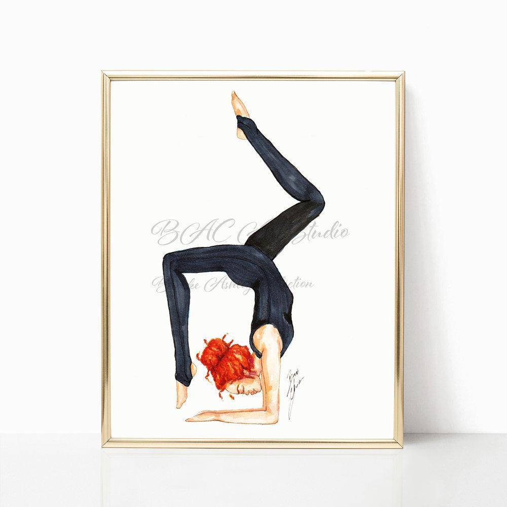 brooke-ashley-collection-bac-art-studio - "Scorpion Pose" Art Print -  - Brooke Ashley Collection BAC Art Studio Yoga illustration- yoga fashion wall art decor- gift for yoga lovers